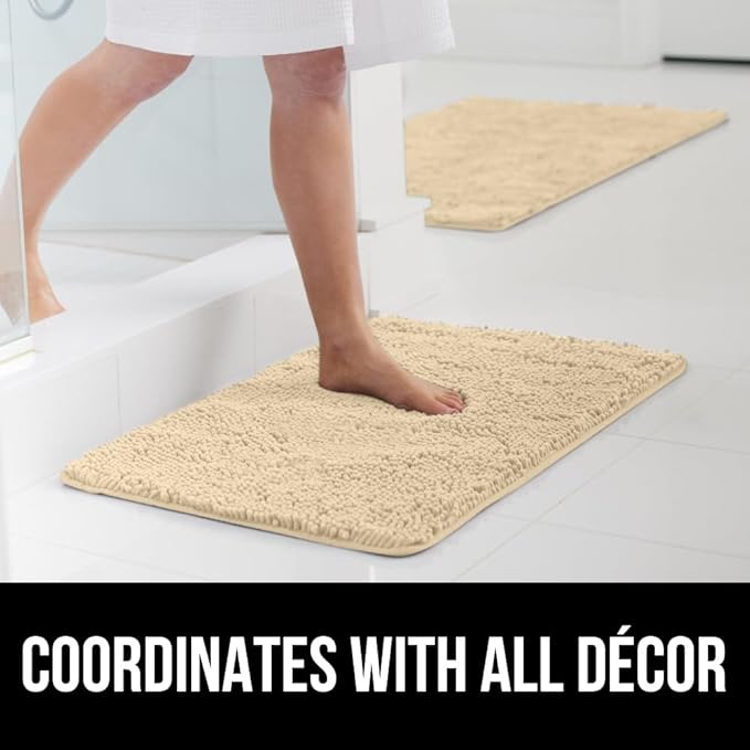 GORILLA GRIP Bath Rug Mat 60x24, Thick Soft Absorbent Chenille, Quick Dry Microfiber Mats, Rubber Backing Machine Washable Shower Floor Rugs, Bathmat Runner, Bathroom Home Decor Accessories, Sand