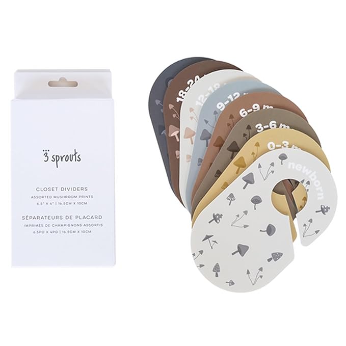 3 Sprouts Baby Closet Dividers Set of 8 - Toddler Clothes Organizer Hanger, Double-Sided Size Labels - Nursery Organization for Newborn Clothing, Infant, Boy & Girl - Mushroom