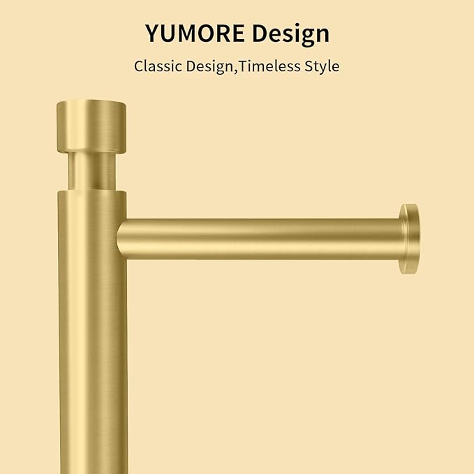 YUMORE Toilet Paper Holder Stand Freestanding, Weighted and Sturdy Stainless Steel Design with Non-Slip Cap, Gold Rustproof Tissue Roll Holder for Modern Bathroom, RV