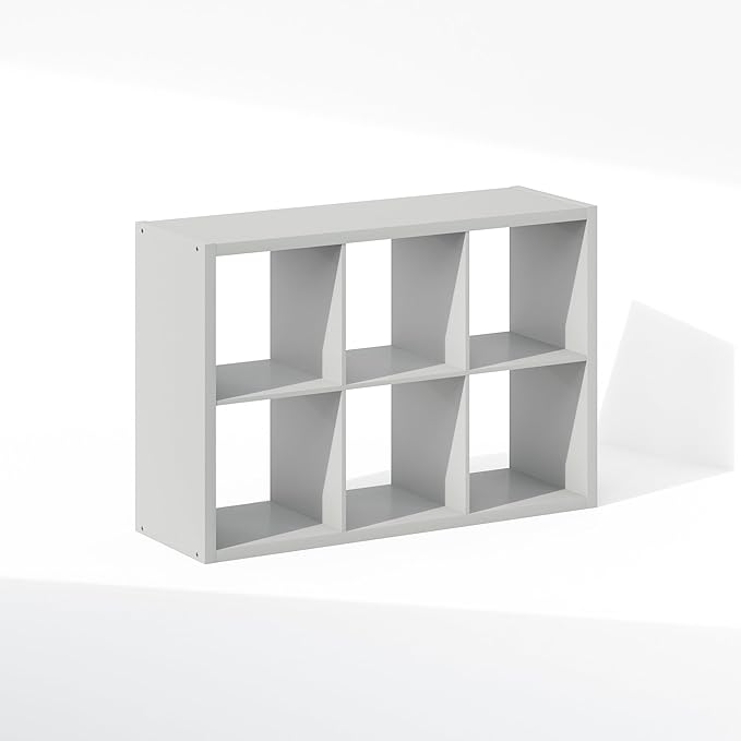 Furinno Cubic Closet Organizers and Storage, 6-Cube Closet Organizer, Open Shelf Closet Storage, Extra Thick Frame for Wardrobe, Bedroom, Living Room, Light Grey