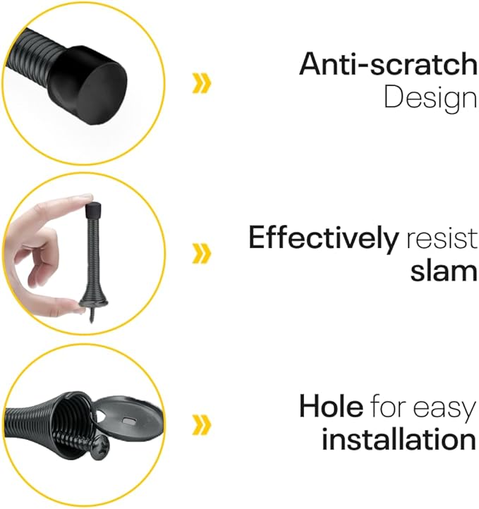 Door Stoppers for Wall – Spring Door Stopper – Black Door Stops – 3-1/4" – Black Door Stopper – Pack of 4 – Door Stoppers for Bottom of Door – Doorstop – Door Stops for Wall – Home, Offices, Schools