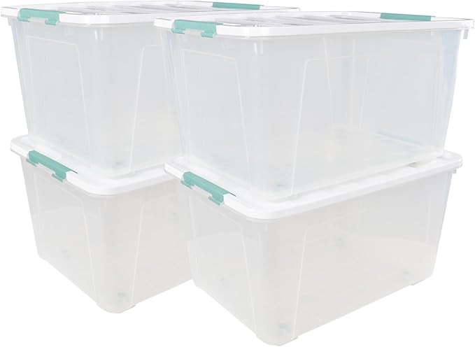 Zerdyne 80 L Extra Large Plastic Storage Box, Clear Large Plastic Storage Bins with Wheels, 4-Pack