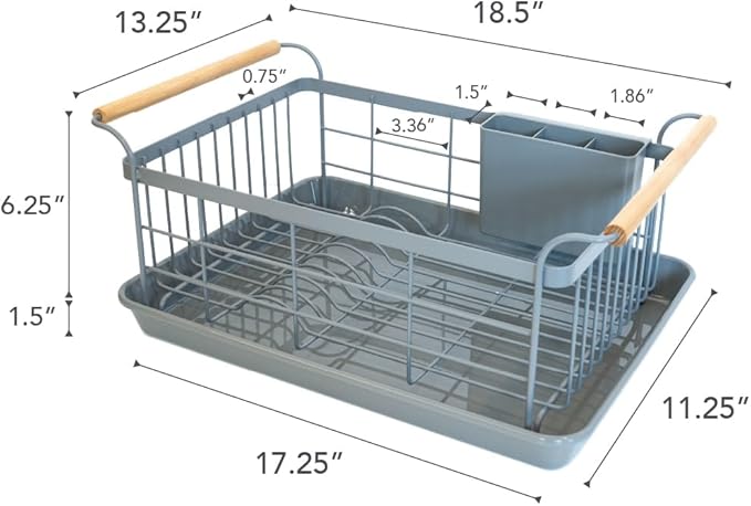 Yamazaki Home Sink Removeable Drainer Tray, Kitchen Drying Organizer Holder, One Size, White Steel + Wood | Dish Rack, Gray