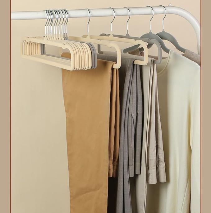 Velvet Hangers Non Slip - Thin Space Saving Clothes Hanger - 20 Pack Pants Hangers for Closet - Strong Durable Jean Perchas with 360 Degree Rotatable Silver Hook for Tank Top (Grey)