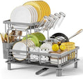 2 Tier Dish Drainer Rack with Drip Tray, Detachable Dish Drying Rack with Swivel Drainage Spout, Utensil & Cup Holder,Dish Rack for Kitchen Counter