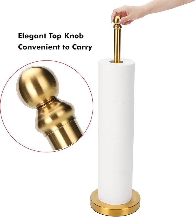 Toilet Paper Holder Stand Holding Up to 5 Paper Rolls, Free-Standing Spare Rolls Storage Holder, Stainless Steel (Brushed Gold)