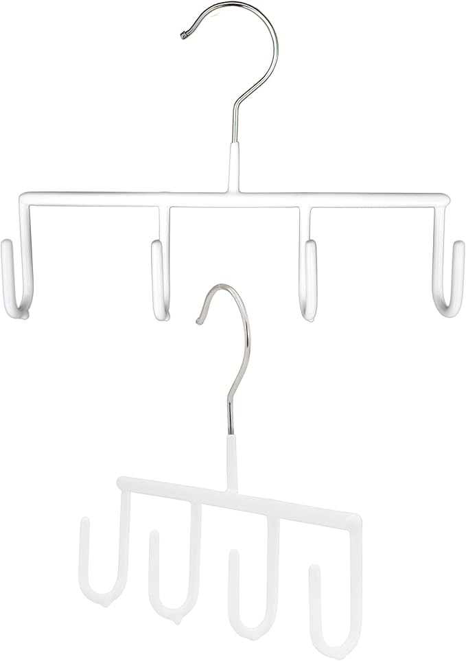 Mawa by Reston Lloyd Non-Slip Space-Saving Clothes Hanger for Belts with 4-Hooks, Style GH, Set of 2, White