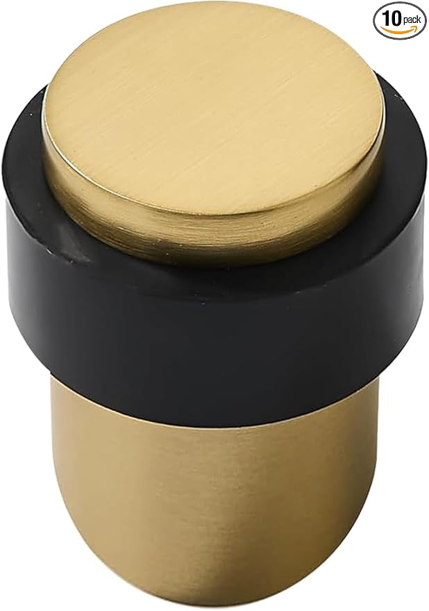 KHTUMEWARE 10 Pack 2 in Floor Door Stopper,Satin Brass Door Stop,Wall Protector Commercial Door Bumper Wedge Decorative Cylindrical Install Door stoppers on The Floor