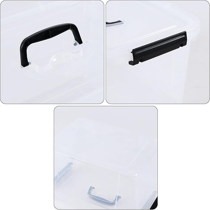 Haodehen 10 Quart Plastic Storage Bins with Lids and Handle, 4 Packs Clear Latching Box
