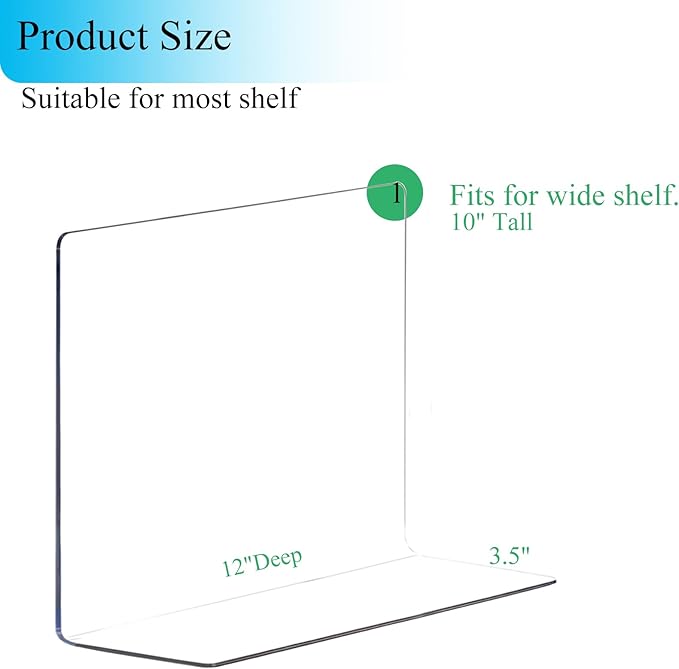 Lebouri Acrylic Shelf Dividers for Closet Organization: 10" Tall x 12" Deep Closet Shelf Divider for Clothes Sweater Purse - Clear Closet Organizers and Storage Separators for Shelves, 7Pack