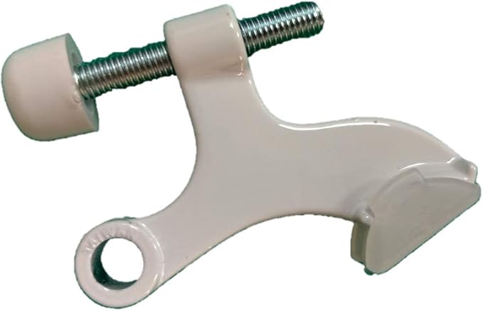 QCAA Hinge Pin Door Stopper, Zinc Die Cast, White, with White Rubber Bumper Tip, 2 Pack, Made in Taiwan