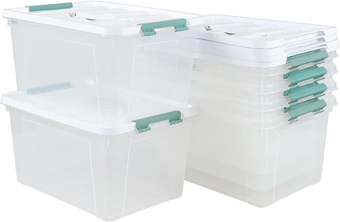 Saedy 14 Quart Plastic Storage Bin with Lid, 6 Packs Clear Latching Container Box
