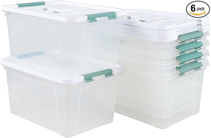 Saedy 14 Quart Plastic Storage Bin with Lid, 6 Packs Clear Latching Container Box