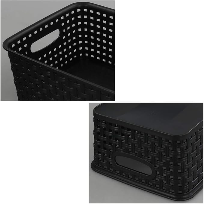 6-Pack Black Plastic Weave Basket, Small Basket for Storage