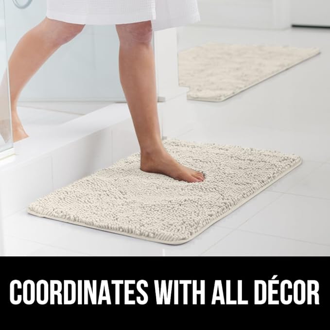 GORILLA GRIP Bath Rug Mat 60x24, Thick Soft Absorbent Chenille, Quick Dry Microfiber Mats, Rubber Backing Washable Shower Floor Rugs, Bathmat Runner, US Designed Bathroom Home Decor Accessories Ivory