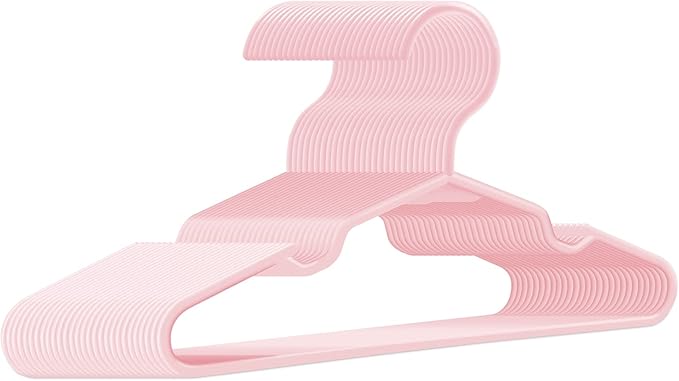 Baby Hangers for Closet 100 Pack Pink Plastic Kids Children's Clothes Hangers Non-Slip (Pink, 100)