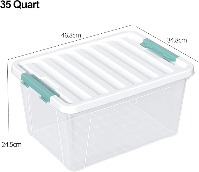 Haodehen 6-Pack Clear Plastic Storage Bins with Lids, 35 Quart Latch Storage Box