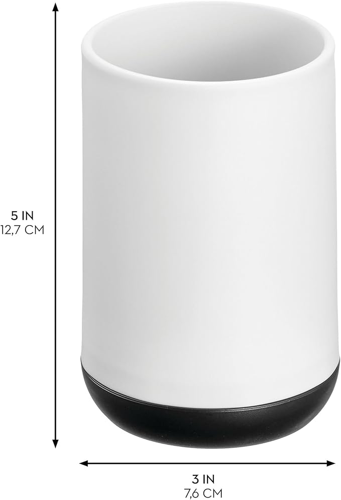 iDesign Toothbrush Holder with 3 Divided Sections for Bathroom or Vanity - Matte White/Matte Black