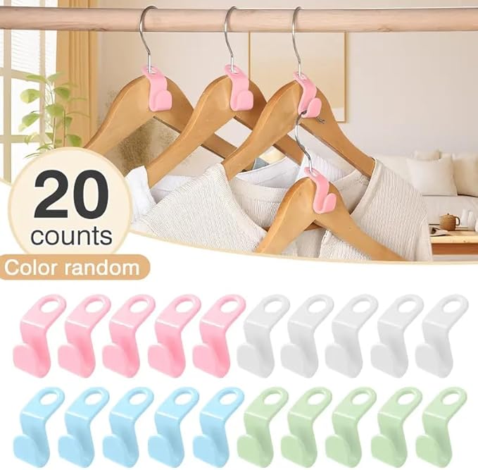 Space Saving Hangers Connector Hooks, 20 Count, High Load-Bearing Clothes Hanger Organizers, Random Colors
