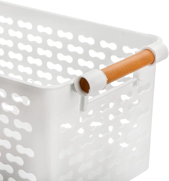 Yesland 6 Pack Plastic Storage Basket, White Organizing Bins Basket with Handles, Sturdy Plastic Closet Baskets Containers for CD, Small Closet Storage in Home Office - 12 x 6 x 5 Inches