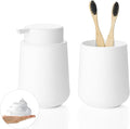 Matte White Bathroom Accessories Set Plastic Foaming Hand Soap Dispenser and Toothbrush Holders 2 Piece