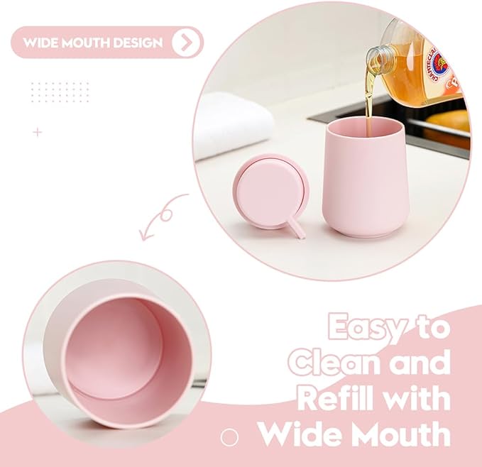 Matte Light Pink Foaming Hand Soap Dispenser Plastic 11 oz - Modern Minimalist Style for Bathroom & Kitchen Countertop Refillable