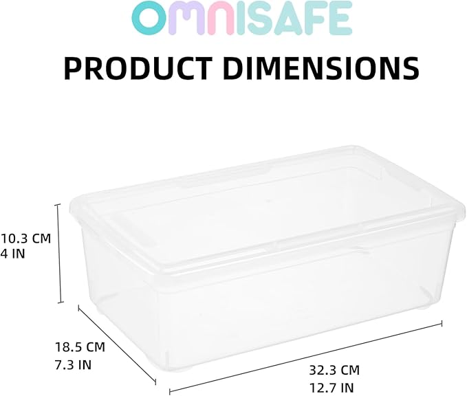 6 Quart Stackable Plastic Storage Shoebox, BPA-Free Nestable Container with Latching Lid to Organize, See-Through Box for Home and Office, Multi-Purpose Clear Bins (Transparent, 12 Pack)