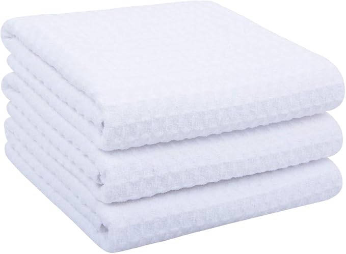 SINLAND Microfiber Dish Towel Kitchen Sublimation Towel Dishes Drying Towels and Kitchen Cleaning Cloth Waffle Towels 16inch X 24inch(3 Pack White)