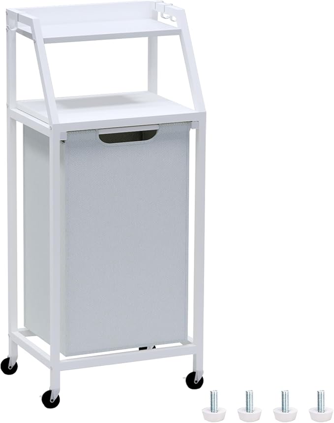 Laundry Hamper, Laundry Sorter, Rolling Laundry Basket with Wheels, 2 Shelves, 18 Gal(68L), Pull-Out and Removable Oxford Fabric Bags, White and Grey