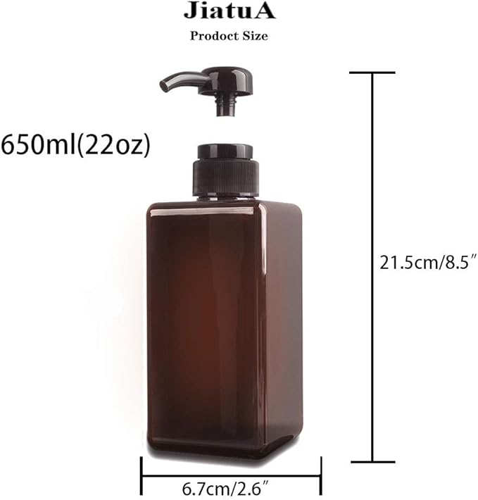 Pump Bottle, Refillable Plastic Empty Lotion Soap Dispenser Liquid Container for Bathroom Shampoo and Body Wash, 22oz/650ml Amber 2 Pack