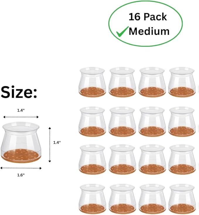 Chair Leg Floor Protectors – Silicone Caps, Cups & Sliders with Felt Pads – Non-Slip Furniture Leg Covers to Protect Hardwood & Tile Floors, Reduce Noise (16, Medium)