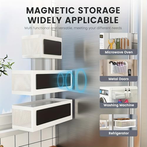 1 Magnetic Spice Rack For Refrigerator Hanging Shelf Wall Mount Kitchen Gadgets Shelves Magnet Organization (White, 13.8''L*5.1''W*3.9''H)