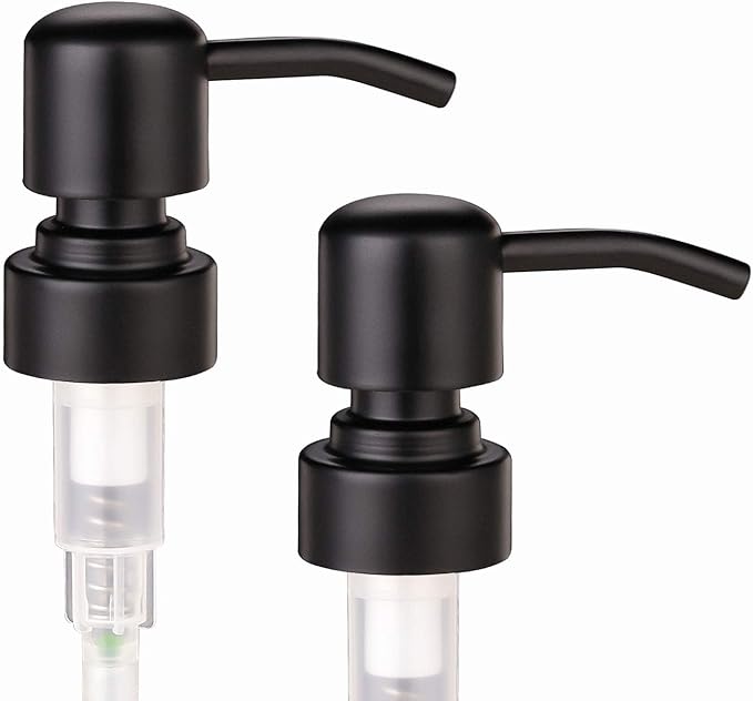 2 Pack Thick Amber Glass Pint Jar Soap Dispenser with Silver Stainless Steel Pump, 16ounce Boston Round Bottles Dispenser with Rustproof Pump for Essential Oil, Lotion Soap