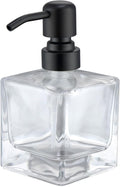 Square Bathroom Soap Dispenser Black, 8.4 oz Glass Bottles with Stainless Steel Pump Cube Liquid Hand Soap Dispenser Kitchen