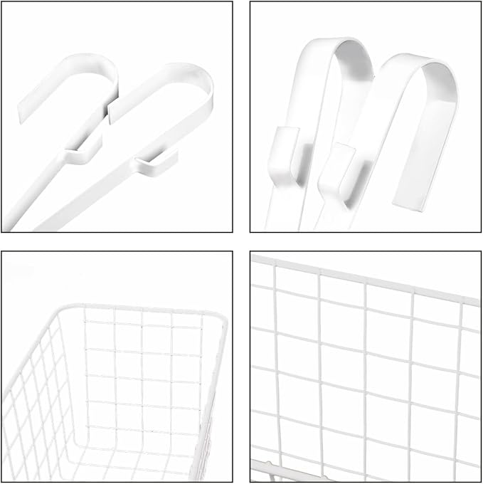 2 Pack Bedside Hanging Wire Basket for Storage Bedside Caddy Hanging Organizer Bunk Bed Shelf Holder Pocket for College Dorm Room Baby Bed Rails (White/Large)