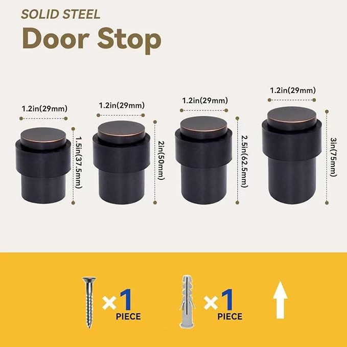 KHTUMEWARE 4 Pack 2 in Floor Door Stopper,Oil Rubbed Bronze Door Stop,Wall Protector Commercial Door Bumper Wedge Decorative Cylindrical Install Door stoppers on The Floor