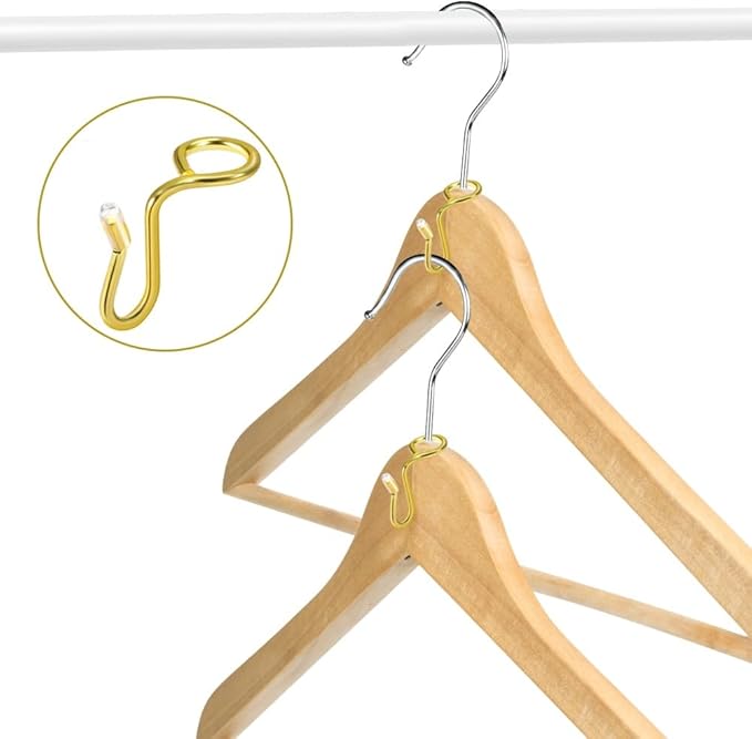 Picowe 50 Pack Gold Metal Clothes Connector Hooks Space Saving Hanger Extender Clips Organizer Strong Mini Outfit Cascading Hooks
