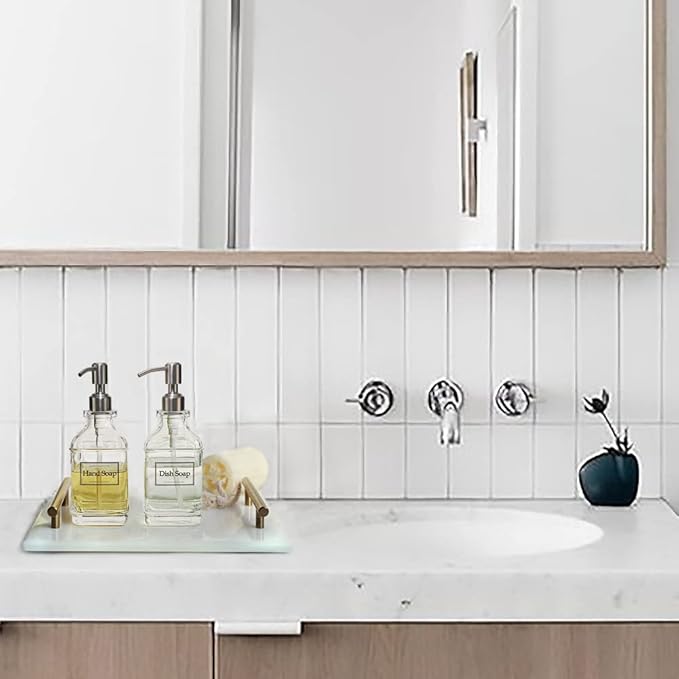 JASAI Antique Design Soap Dispenser with Rust Proof 304 Stainless Steel Pump, Refillable Glass Soap Dispenser with 10Pcs Clear Stickers, Premium Kitchen & Bathroom Soap Dispenser