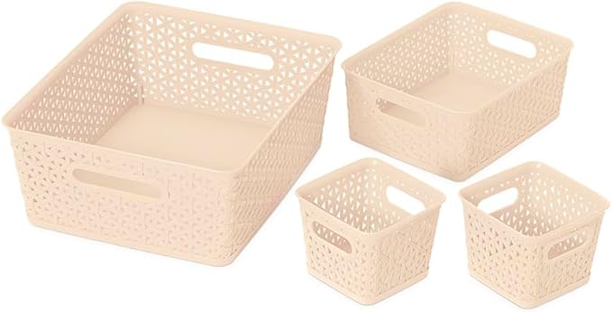 Whitmor Resin Rectangular Tote Bag, with Link Stitch Design, Beige Stylish & Durable for Daily Use, Shopping & Organization, 4 Pcs/Set, Total 6 Sets, 24 Pcs