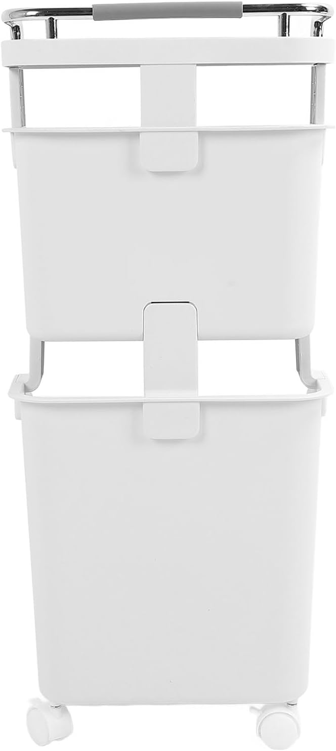 Bathroom Laundry Basket, Stackable Rolling Laundry Hamper, Clothes Storage Basket, 4 Wheels with Wheels, Storage Cart, Household Organizer for Home, Kitchen, Bathroom (2 Tier)