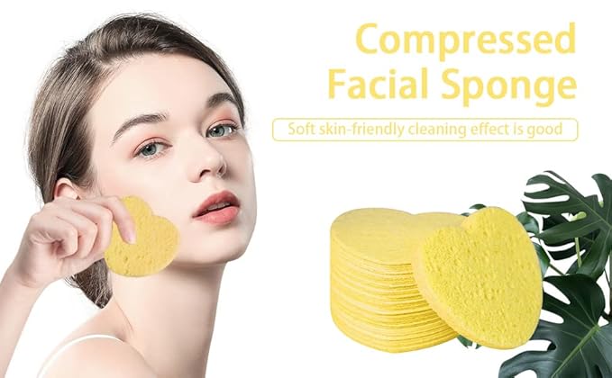 50-Count Facial Sponges Compressed, 100% Natural Cellulose Face Sponge Professional Cosmetic Spa Sponges for Face Cleansing, Exfoliating Mask, Makeup Removal for Travel and Home, Yellow