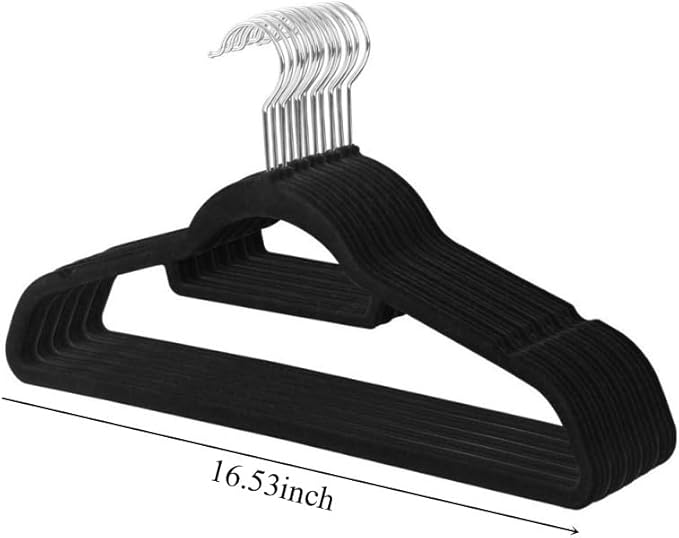 Velvet Non-Slip Hangers 10-Pack with Tie Bar, Flocked Slim Suit Hangers 360 Rotating Hook – Space Saving Closet Organizer for All Clothing (10, Black)