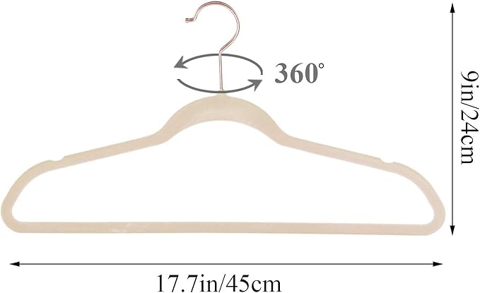 VECELO Premium Velvet Clothes Hangers Suit Heavy Duty (50 Pack)-Non Slip & Space-Saving with 6 Finger Clips & Tie Rack Excellent for Men and Women,Light Beige