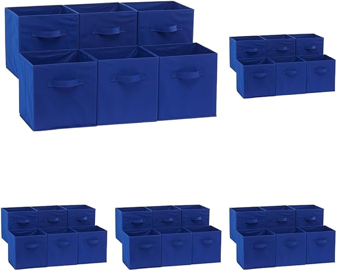 Amazon Basics Cube Organizer Storage Bins Handles,Collapsible Fabric,10.5"x10.5"x11",Navy,6 Count (Pack of 5)
