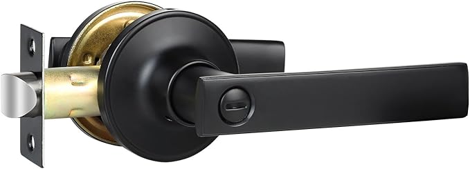 Privacy Door Handles, 1 Pack Matte Black Door Lever, Bed and Bath Door Locksets Heavy Duty Keyless Interior Handles, Reversible for Left Right Handed Doors