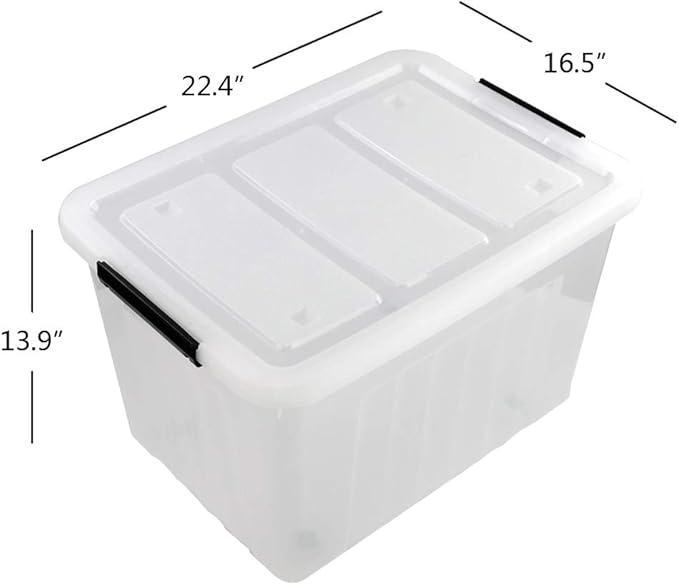 Callyne 70 L Clear Plastic Large Storage Box with Wheels, Set of 4 LargeLatch Plastic Box for Storage