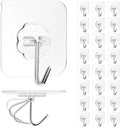 Adhesive Wall Hook, Set Heavy-Duty Thickened self-Adhesive Hook，24Pcs，33lb max Loading，Transparent, Waterproof, Bathroom, Outdoor, Kitchen, Doors, Practical Tools.