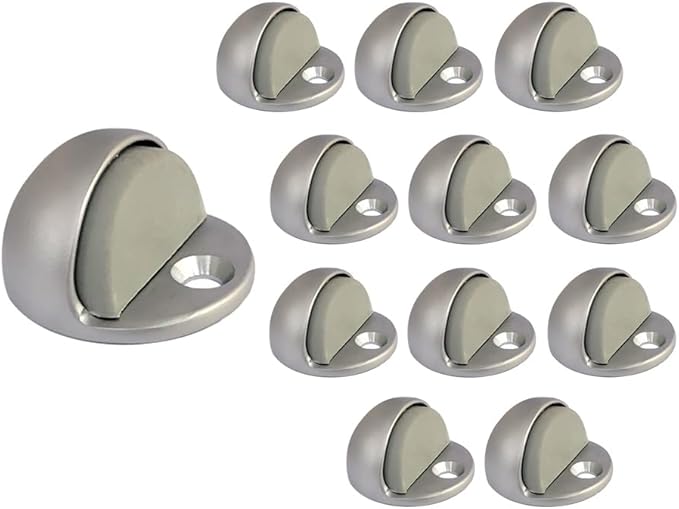 QCAA Low Dome Floor Door Stop, H 25.4 x Diameter 44.5mm, Zinc Die Cast, Satin Nickel, 12 Pack, Made in Taiwan