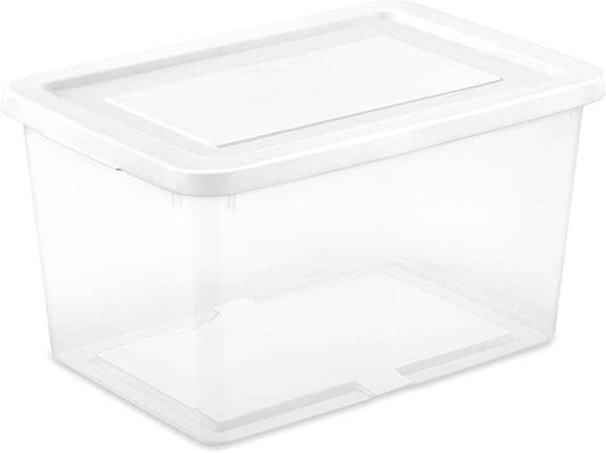 Sterilite 18 Pack Storage Boxes, Clear Plastic Stackable Containers, Lightweight Home Organizers with Snap Lids, 20 Quart, White