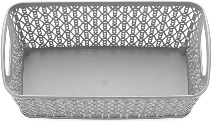 Whitmor Resin Form Tote Link Stitch, Small, 6 Pack, Gray